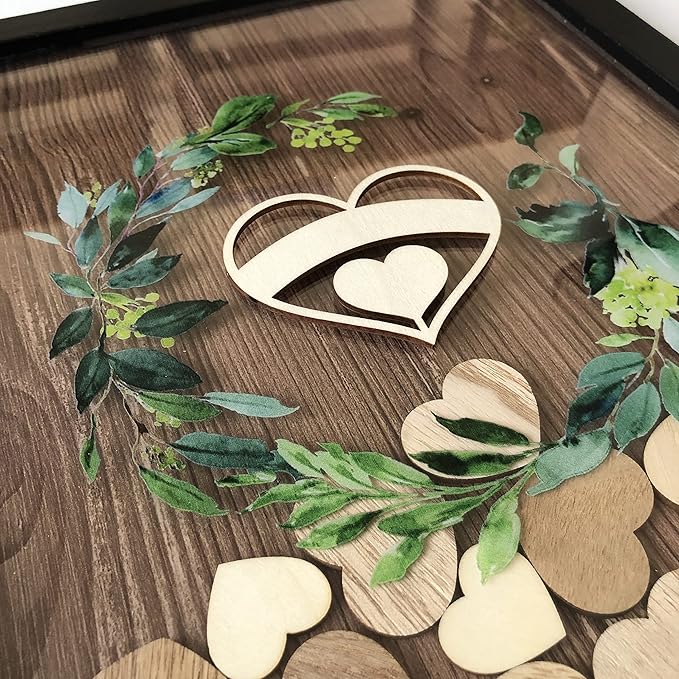 Y&K Homish Wedding Guest Book Alternative, Rustic Wedding Decorations for Reception, Favors for Guests 80 Hearts Green Wreath (Black)