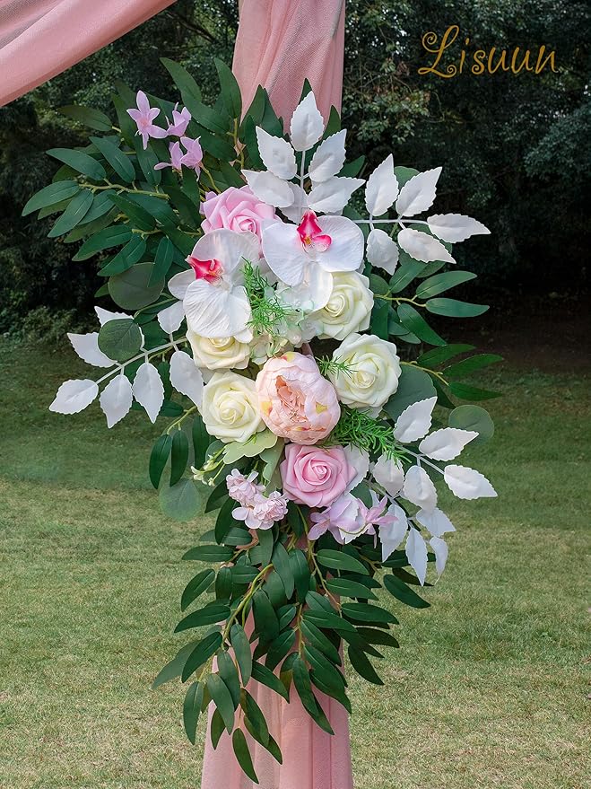 Wedding Arch Flowers, Artificial Flowers for Decoration, 2pcs Flower Swag and 1 pcs Semi-Sheer Chiffon Table Runner Swag for Beautiful Dream Wedding Ceremony Floral Decor - Pack of 3