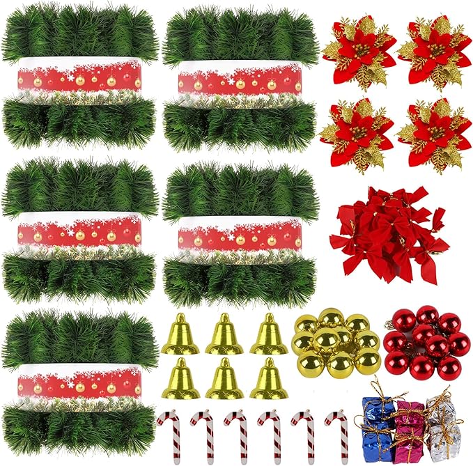 5 Pack 250FT Christmas Garland Flower for Christmas and Non-Lit Soft Greenery Holiday Decor for Outdoor Indoor Artificial Christmas Twist Garland Home Artificial Greenery Wedding Party Decoration