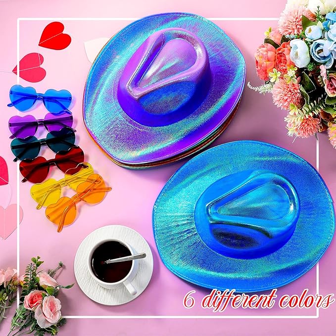 Haysandy 24 Pcs Sparkly Party Hats with Rimless Heart Sunglasses Fun Colorful Party Hats Goggles for Women Men
