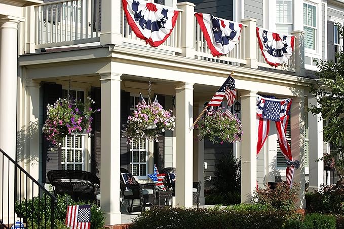 FRF FLAG American Flag Bunting 2x4 Ft (2 PCS), Embroidered Patriotic Bunting Flags, 4th of July Decorations Outdoor, with 3 Brass Grommets