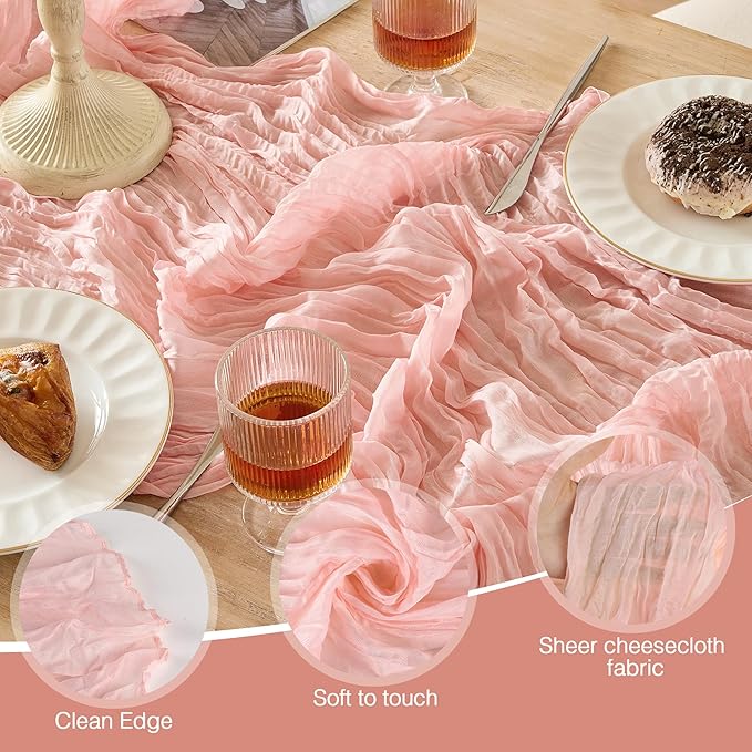 12 Pack Cheesecloth Table Runner 120 Inch Boho Rustic Gauze 10 FT Dusty Pink Cheese Cloths Table Runners Decorations for Spring Summer Birthday Party Baby Shower Wedding Holiday Home Decor