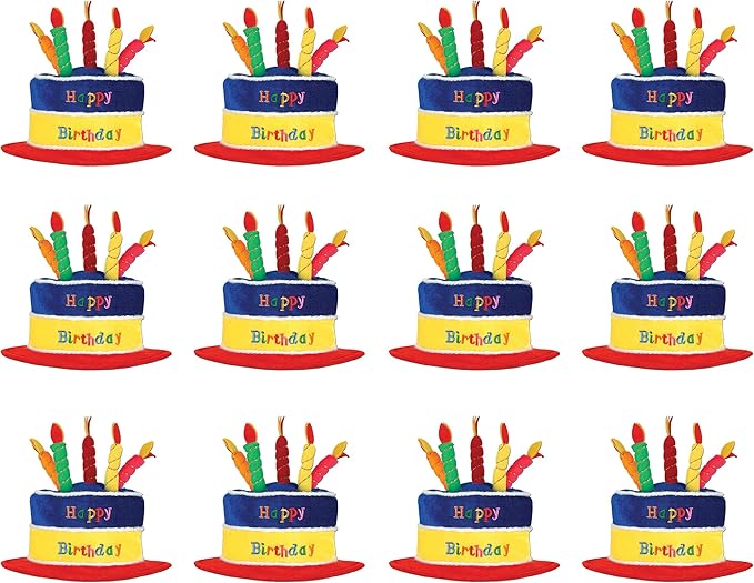 Beistle Unisex Happy Birthday Cake Hats With Candles, 12 Pieces - Perfect Party Accessories For Special Day Celebrations, Milestones & Festive Occasions, Photo Booth Headwear