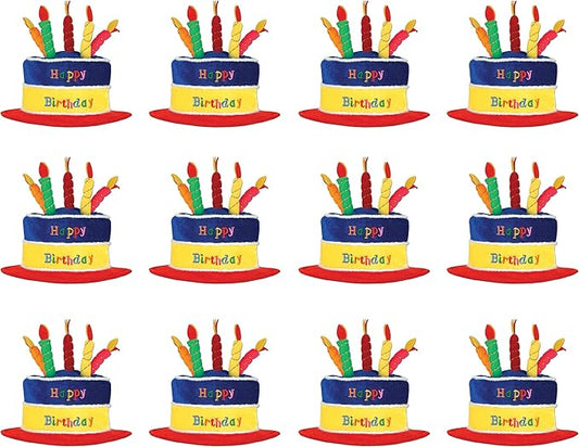Beistle Unisex Happy Birthday Cake Hats With Candles, 12 Pieces - Perfect Party Accessories For Special Day Celebrations, Milestones & Festive Occasions, Photo Booth Headwear