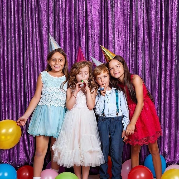 Purple Sequin Backdrop Curtains - 4.8x8FT Wrinkle-Free Glitter Drapes for Halloween Decoration Birthdays Weddings Graduations