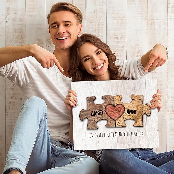 Personal-Prints LOVE PUZZLE | Personalized Romantic Canvas Art Gift with Your Names | Custom for Valentine’s Day or Wedding Anniversary (20"x24" Float Framed Canvas)