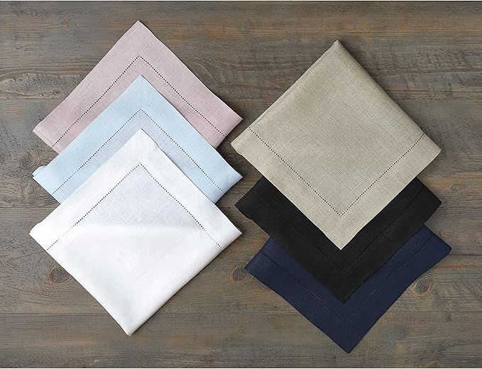 Solino Home Light Blue Linen Napkins Set of 4-100% Pure Linen Hemstitch Dinner Napkins 20 x 20 Inch for Winter, Spring, Easter - Classic Hemstitch