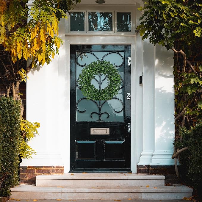Galt International 21" Naturally Preserved Boxwood Fall Wreath – Fall, Thanksgiving & Christmas Front Door Decoration, Year Round Holiday Home Décor Accent