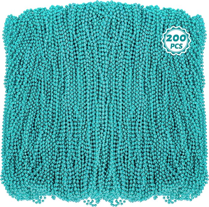 200PCS Mardi Gras Beads, 33" Mardi Gras Accessories, Lakeblue Bead Necklaces, Parade Party Beads Bulk Women Men Party Favors for Festival Event Pirate Baby Shower Birthday Supplies