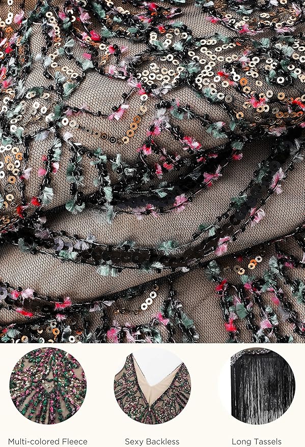 BABEYOND Flapper Dresses 1920s V Neck Beaded Fringed Great Gatsby Dress