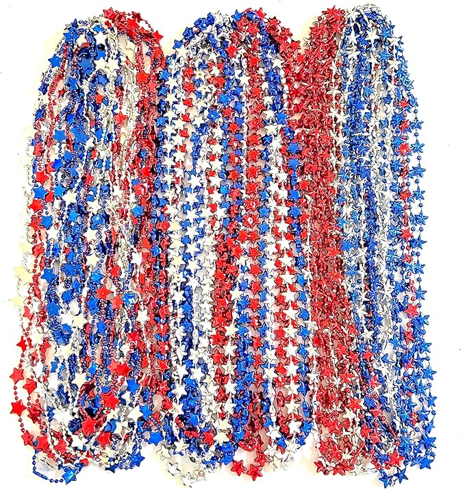 102 Pcs 4th of July Beads Necklaces Independence Day Red Blue Silver Bead Necklaces Party Favors Fourth of July Patriotic Parade Beads Party Celebration Favors Decorations