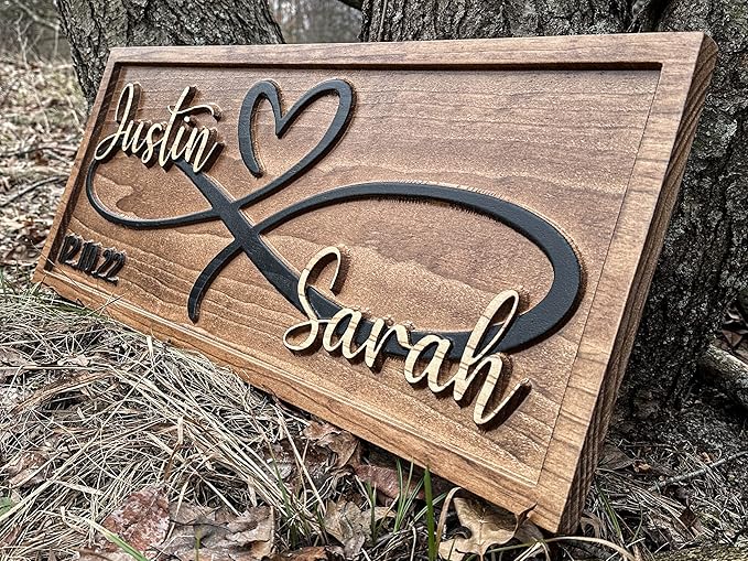 Personalized Heart Wall Decor | Wedding Gift for Couple | Wood Infinity Sign Wedding Date Engagement Anniversary Bridal Shower Gift