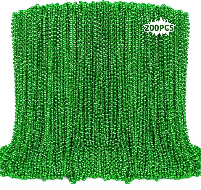 St Patricks Day Necklaces, 200PCS Green Beads Necklaces Decorations, 33" Saint Patricks Day Mardi Gras Xmas Necklace Party Favor, Green Mardi Gras Beads Bulk for Wedding Birthday Holiday Parade Throw