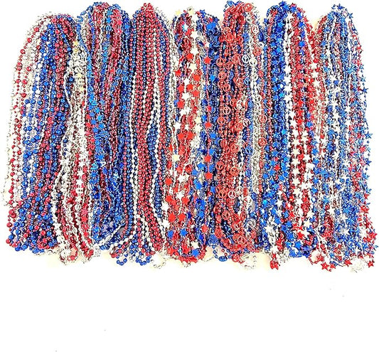 102 Pcs 4th of July Beads Necklaces Independence Day Red Blue Silver Bead Necklaces Party Favors Fourth of July Patriotic Parade Beads Party Celebration Favors Decorations