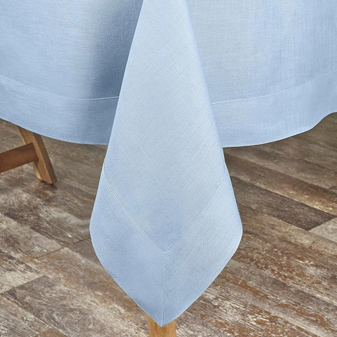 D'Moksha Homes Powder Blue Linen Tablecloth 60 x 84 Inch - 100% Pure Linen Table Cloth for Rectangle Tables - Machine Washable Cloth Tablecloth for Spring, Easter