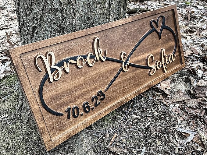Custom Infinity Heart Sign | Personalized Wedding Gift for Couple | Wood Engagement Sign | Anniversary | Wedding Date Sign | Bridal Shower Gift