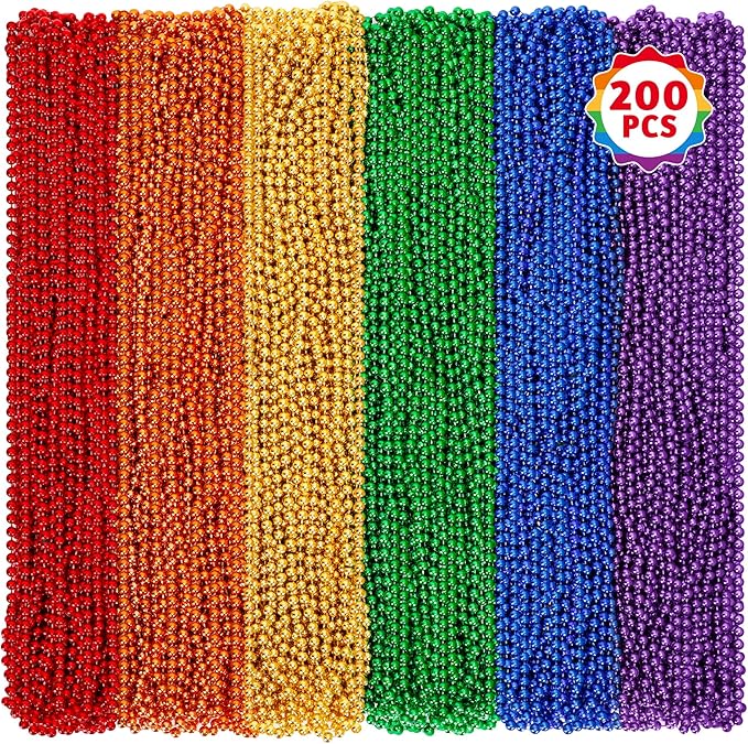 200 PCS Pride Bead Necklace, 33" Rainbow LGBT Party Supplies, Colorful Pride Beads 6 Colors Pride Parade Decorations LGBTQ Accessories Gay Lesbian Party Supplies Pride Month Stuff