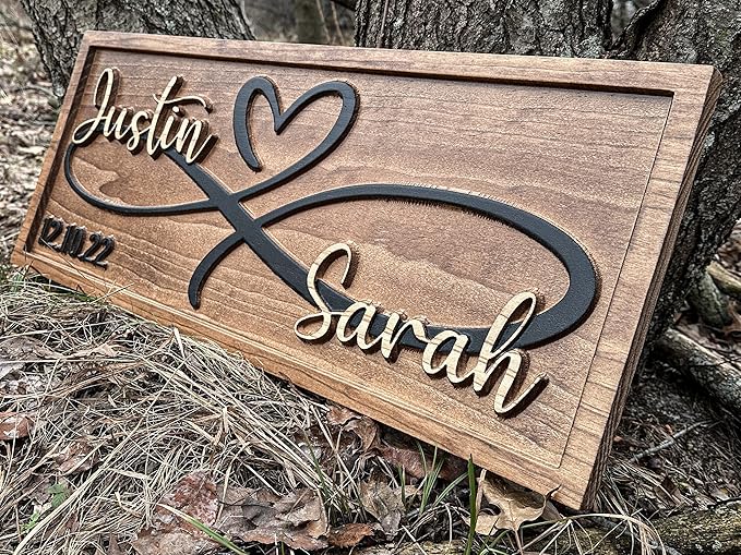 Personalized Heart Wall Decor | Wedding Gift for Couple | Wood Infinity Sign Wedding Date Engagement Anniversary Bridal Shower Gift