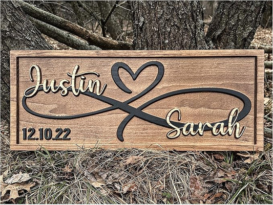 Personalized Heart Wall Decor | Wedding Gift for Couple | Wood Infinity Sign Wedding Date Engagement Anniversary Bridal Shower Gift