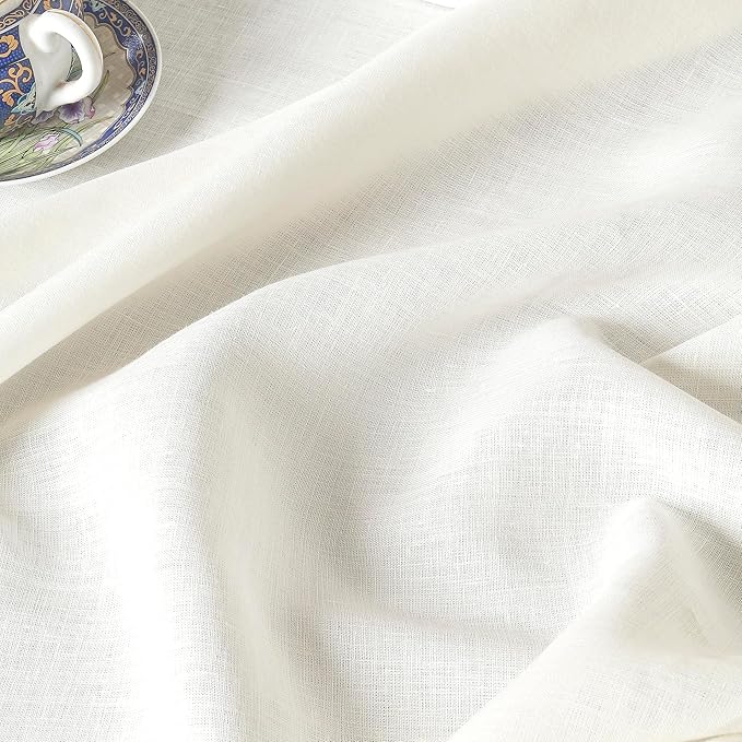 D'Moksha Homes Ivory Linen Tablecloth 60 x 144 Inch - 100% Pure Linen Table Cloth for Rectangle Tables - Machine Washable Tablecloth for Valentines, Spring, Easter