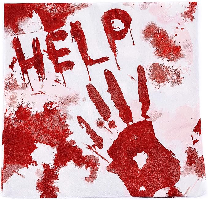 Stephanie Imports Halloween Bloody Hands Tableware Pack! Disposable Paper Plates, Napkins, Cups & Table Cover Set for 16