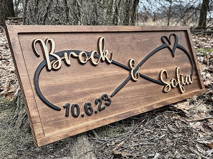 Custom Infinity Heart Sign | Personalized Wedding Gift for Couple | Wood Engagement Sign | Anniversary | Wedding Date Sign | Bridal Shower Gift