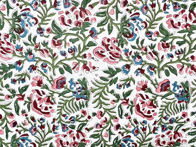 ATOSII Ambrosia 100% Cotton Rectangle Boho Spring Summer Tablecloth, Handblock Floral Table Cloth Linen for Kitchen Dining I Parties Wedding Outdoors Easter I 72 X 120 Inches I 10 Seater