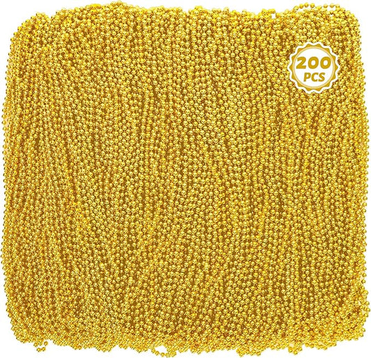 200PCS Bead Necklace, Mardi Gras Beads, 33 IN Gold Beads Party Accessories, Mardi Gras Decorations Parade Throws Bulk Costume Party Pirate Christmas Party Favors Supplies