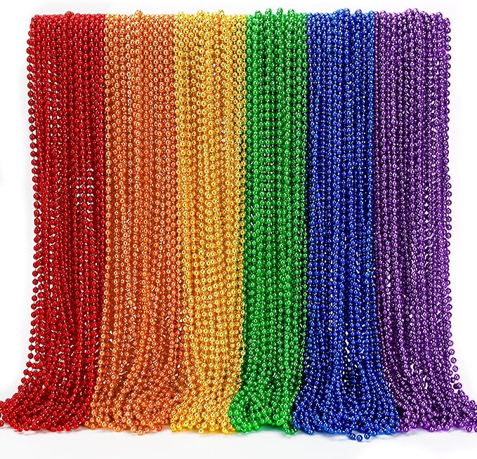 200PCS Pride Accessories, LGBTQ Pride Beads Necklace Accessories, 6 Kinds of Metallic Beads Necklace Bulk, Gay Lesbian Pride Necklace, Costumes Decor for Pride Month Parade Throws Party Favors